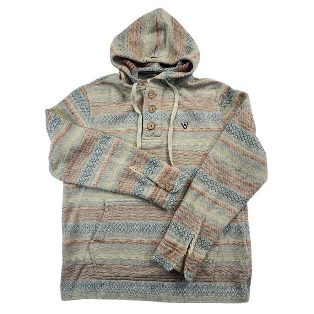 Vissla Baja Henley Hoodie Blue Orange Striped Men Small M5151DES Pullover